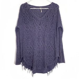 Free People Cross My Heart Pullover Sweater Oversized Distressed Purple XS Women